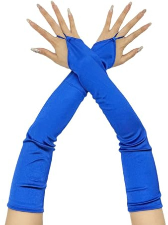 Whakano Fingerlose Handschuhe für Damen Frauen,Elegante Lange Handschuhe,1920er Jahre Opernhandschuhe,für Halloween,Bankett,Party,Hochzeit,Abschlussball,Cosplay,Tea Party Zubehör,Blau