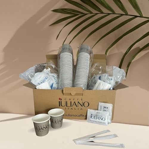 Caffè Iuliano Kit 400 Bicchierini da Caffè in Carta, Zucchero, Palettine bambu - Bicchierini da Caffe Riciclabili 100% - Bicchieri da Caffe in Carta Alta Qualità - Bicchieri monouso