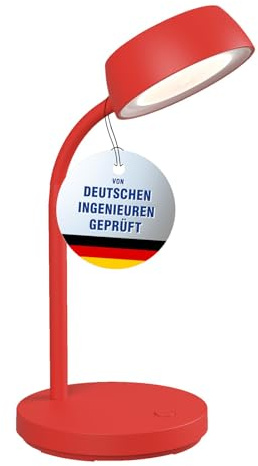 MAUL LED Tischlampe MAULabby rot flexibel warmweiß kompakt | gezielt ausrichtbarer Kopf, sanftes Arbeitslicht, sicherer Stand, möbelschonende Gummifüße, Lichtquelle wechselbar