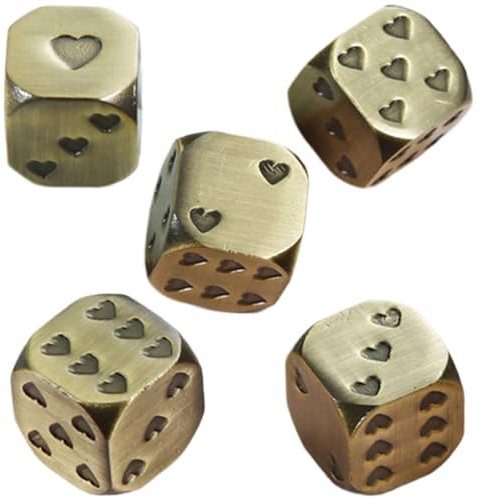Qutalmi Sechsseitige Würfel, Metallwürfelset | Würfel mit Herzmuster - 6-seitige Tischspielwürfel, Metall abgerundete Ecken 5X für Mahjong-Spiele für Brettspiele