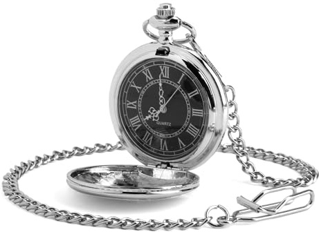 TIANXUAN Reloj de bolsillo para hombre, reloj de cuarzo con esfera negra y cadena, elegante y moderno reloj de bolsillo para hombre, relojes de bolsillo vintage de acero con números romanos, regalo