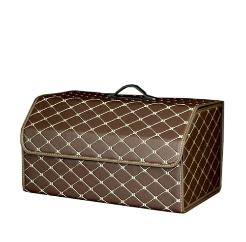 IUBGFTO Zusammenklappbare Aufbewahrungsbox für den Kofferraum, Mehrzweck-Kofferraum-Organizer-Box aus Leder mit Deckel, tragbare Aufbewahrungstasche (Kaffee)