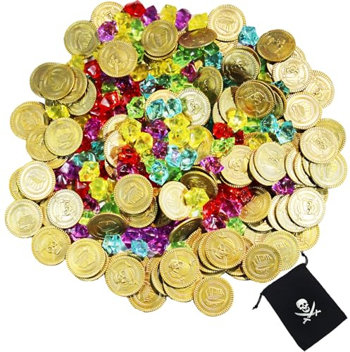161 Stück Piratenschatz Set, Edelsteine Für Kinder Und Goldmünzen, Piratenparty Deko, Kindergeburtstag, Schatzsuche, Piratenkostüm Zubehör, Mitgebsel Für Piraten-Themenparty