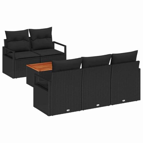 vidaXL Trädgårdsoffset med kudde 6 pcs Svart konstrotting, Modern, hållbar, lätt, UV-skyddad loungeset, rattan-soffa, trädgårdsarrangemang för uteplats