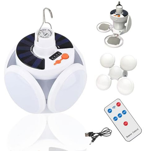 raum lust Praktische Solar Outdoor und Camping Lampe Solar Campinglampe mit Fernbedienung, USB Aufladbare Laterne, 360° Beleuchtung, Faltbare & Wasserdichte als Power Bank, 5 Lichtmodi