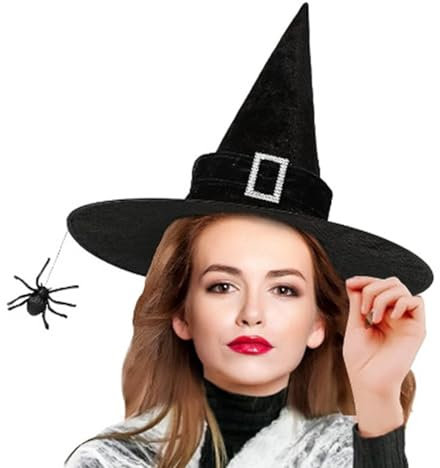 Limtula Schwarzer Halloween-Hut, breiter Rand, spitzer Hut, modische Party-Kopfbedeckung für Halloween-Feiern