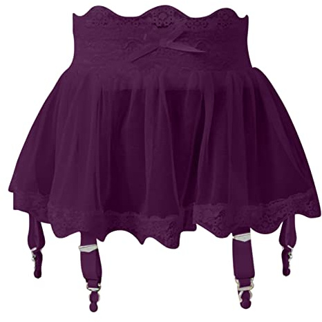 Femme Mini Jupe Porte-Jarretelles Sexy avec Culotte, Porte-Jarretelles Lingerie Mini Robe Transparente avec 4 Clips, 2 Pièces Mini Jupe Taille Haute + String Dentelle Été