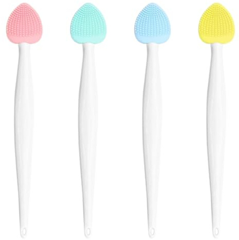 Porenbürste für Nase, 4 Stück herzförmige Silikon-Nasenbürste, doppelseitige Porenreinigungsbürsten, Lippenpeeling-Bürsten für Mitesserentfernung, Gesichtsmassage (mehrfarbig)