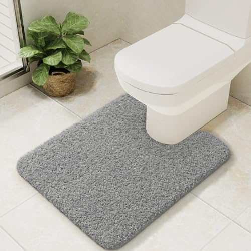 LOCHAS U-Shaped Toilet Rug, 25 x 20 Microfiber Toilet Mats Washable Non Slip, Luxury Contour Bath Rugs for Toilet Soft Absorbent, Gray