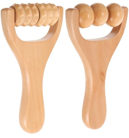 COHEALI Holz Massage Roller Fußmassagegerät Kompaktes Akupunktmassagegerät Für Nacken Schulter Rücken Faszienrolle Mit Griff Für Tägliche Muskelentspannung