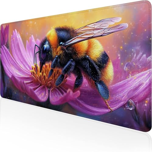 Alfombrilla Ratón XXL 1200x600x3mm, Púrpura Alfombrilla Escritorio Abeja Mouse Pad Gaming con Base de Caucho Antideslizante e Impermeable Almohadilla Teclado, Protector Escritorio para Oficina D1-416