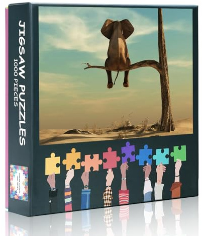 Tier-Bilderrahmenpuzzle - 1000 Teile Elefant sitzt auf einem AST Süße Tiere-Bildedition Komplexe Kunstwerke Herausfordernde Gesellschaftsspiele für Erwachsene & Familien