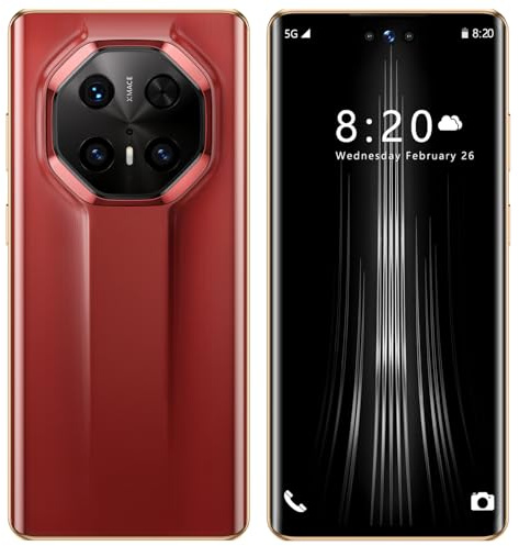 Cellulari sbloccati, smartphone Mate70 RS con sistema operativo Android 14.0, batteria da 8000 mAh, 16 GB 1 TB, display da 7,3, sblocco facciale GPS ultra sottile e leggero,Red-1TB