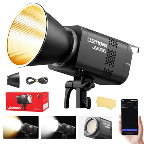 Godox Litemons LE200Bi 220W Bi Color COB LED Video Light, Professional Bowens Mount Continuous Photography Studio Lighting CRI/TLCI 98+ 57700 Lux@1m APP DMX Control Ultra Quiet for Video Recording