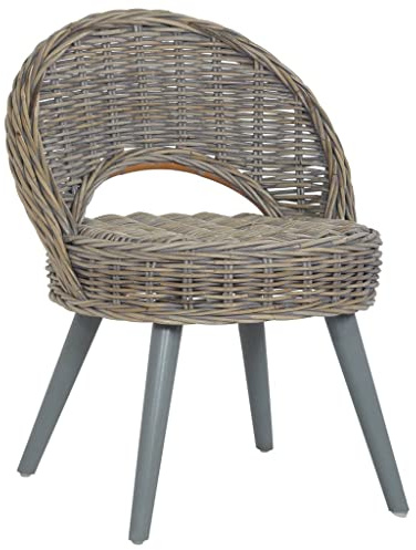Tonture Fåtölj kubu rotting, grå, 60 x 60 x 79 cm, handflätad av naturmaterial, bekväm loungestol för vardagsrum, sovrum och läsrum, robusta träben för hem
