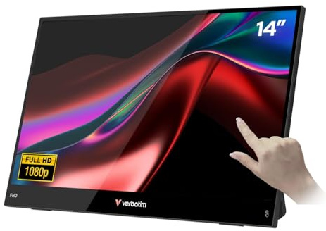 Verbatim Portable Touchscreen Monitor 14 Zoll Full HD USB-C HDMI Tragbar | Tragbarer Monitor Touchscreen mit USB-C und HDMI für Macbook, PC, Laptop, Tablet, Spielekonsole, mobiles Arbeiten unterwegs