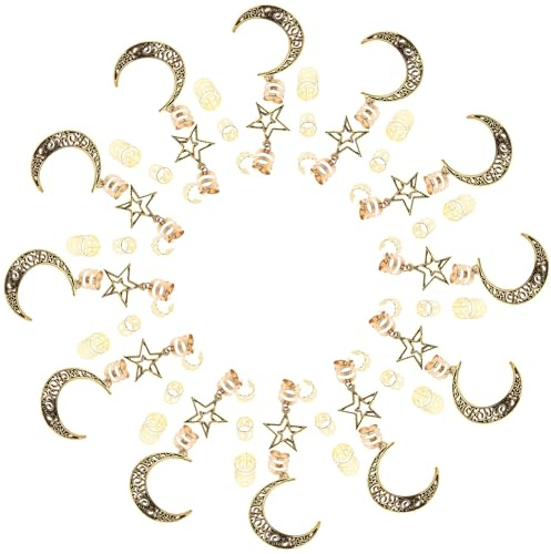 MAGICLULU 90pezzi Fermagli per Capelli Forma di Stella e Mezzaluna Anelli per Trecce in Metallo Leggero Ciondoli per Capelli Trecce Fermagli per Gioielli per Dreadlock