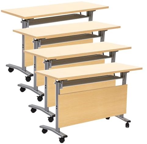 Klappbarer Konferenztisch mit Rollen und klappbarer Tischplatte, ideal zum Lernen und Arbeiten, perfekt für Besprechungen, leicht und platzsparend, inklusive Trennwand.