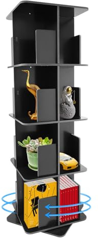 Shinpeed Libreria girevole – 360° rotazione a 4 ripiani, scaffale girevole multifunzione, 40 x 40 x 128 cm (nero)