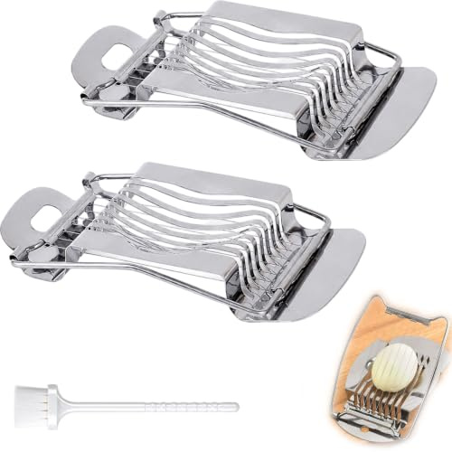 Eierschneider Edelstahl, 2 Stück Set Mit Reinigungsbürste, Für Eiersalat Und Buffet Garnituren, Präziser Schnitt Für Gekochte Eier Und Weiches Gemüse, Robustes Edelstahl Design