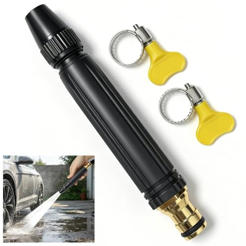 Pistola de agua de alta presión para lavado de autos con boquilla elevadora, Boquilla de manguera, incluye 2 abrazaderas, pulverizador versátil para riego de jardín y lavado de coches