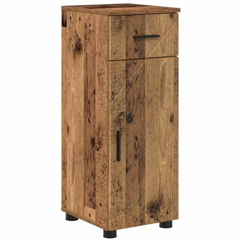 Mhdvray Armadietto da bagno in legno anticato, 30 x 35 x 80 cm, con gambe in metallo, comò con cassetto e 2 ante, moderno mobile da bagno per piccoli bagni e WC degli ospiti