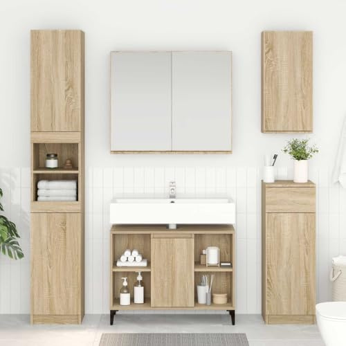 Générique Armadio lavabo in legno ingegneria 80 x 33 x 60 cm, armadio bagno con ripiani e ante a cerniera, mobile lavabo in stile rustico, gambe in ferro