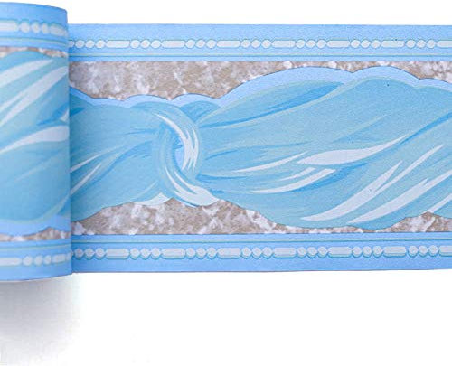 Livelynine Bordi Adesivi per Pareti Blu Greca Adesiva per Parete Bagno Bordi per Carta da Parati Azzurro Bordo Adesivo per Pareti in PVC Bambini Cucina Impermeabile Lavabile Autoadesiva 10CM X 10M