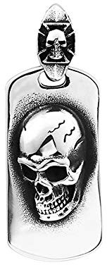 BlackAmazement 316L Edelstahl Anhänger Halskette Massiv 3D Totenkopf Dog Tag Platte Iron Cross Eisernes Kreuz Gold Silber schwarz Biker Heavy Metal Damen Herren