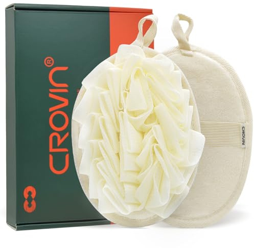 Crovin Bath Puff Shower Sponge - Premium Large 5x7 Exfoliating Pouf Mesh Sponge - 2 Count Loofahs Shower Scrubber for Men and Women-Elastic Hand Strap Body Scrub to Soothe, Cleanse Your Body