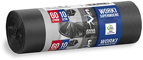 ANNA ZARADNA ST-AZ-010547 Müllbeutel Reißfest Super Stark 60l | 10 Stück | Müllsack Mülltüte Abfallsäcke für Den Hausmüll Büro aus dicker LDPE-Regranulatfolie Farbe: Schwarz