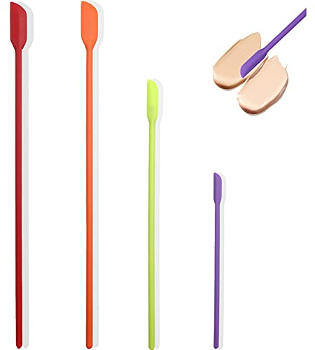 4 Pcs Mini Makeup Spatulas for Cosmetics and Kitchen Jars, Small Silicone Spatula for Beauty and Kitchen, 3 Sizes (4)