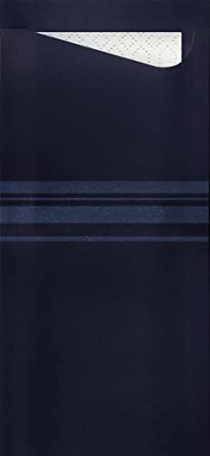 Pochette à couverts ELAG - Pochetta FIT Classic Stripes Navyblue 500 pièces par boîte- 85 x 190 mm – serviette inclus P-FIT266-5