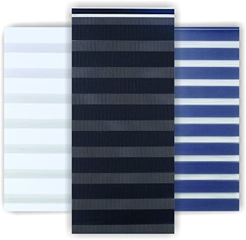 Funky Gadgets Day and Night Roller Blinds Dual Layer Fabric Zebra Blind Translucent or Blackout Vision Roller Shades No Drill Blinds Curtains for Windows and Doors Black, 94W x 165H cm