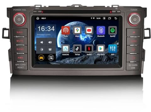 ERISIN 7 Zoll 8-Kern 4GB RAM+64GB ROM Android 14 Autoradio Bluetooth GPS Navigation für Toyota Auris 2007-2012 Unterstützt Wireless Carplay Android Auto DSP FM RDS DVB-T2 WiFi CD Player DAB+ OBD2 USB