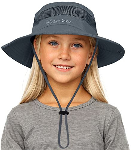 Durio Baby Sonnenhut für Mädchen und Jungen,Sonnenhut Kleinkind, Kinder Fischerhut,Sommerhut Breiter Krempe, Strandhut für Mädchen Jungen Dunkelgrau 4-12 Jahre