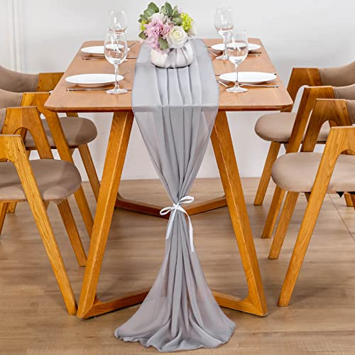 YUNSHANGHE Modern Chiffon Tischläufer, 70x600 cm Abwaschbar Tischdecke, Hochzeit Dekoratives Tischband aus Stoff, Table Runner, Tischdekoration für Hochzeit Geburtstage Kommunion (Altgrau)