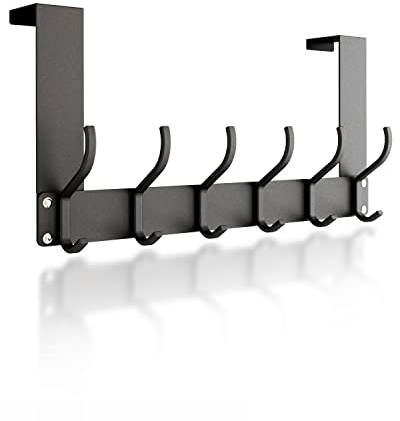 MOXTOYU Over The Door Hanger 12 Hooks Lightweight Easy Installation Over Door Coat Hooks Assembly-Free Over Door Hooks for Clothes Coat Towel Bag Robe Bathroom Black