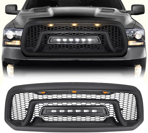 Allinoneparts Front Grille Compatible with 2013-2018 Dodge Ram 1500, 2019-2023 Ram 1500 Classic, Matte Black Bumper Grill w/Off-Road Lights