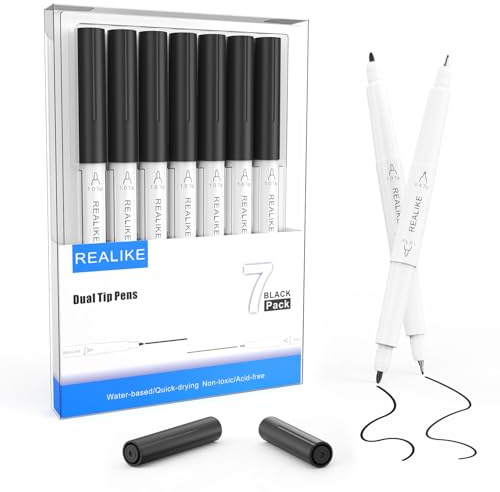 REALIKE Rotuladores negros de doble punta para Cricut Maker 3/Maker/Explore 3/Air 2/Air de punta fina, 7 bolígrafos de caligrafía mediana 1.0/0.4 puntas para dibujar y escribir