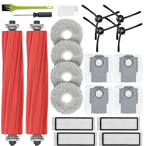 DrRobor Kit d'accessoires pour Roborock Q Revo, Pièces de Rechange pour Roborock P10, 2 Brosse Principale, 4 Chiffons de Vadrouille, 4 Sacs à Poussière, 4 Filtres, 4 Brosses Latérales