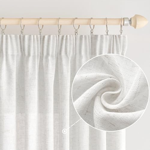 EMEMA Gardinen Leinenvorhang Vorhänge mit Kräuselband Reines Weiß B140xH160 | Gardinen mit Kräuselband 2er Set Leinenvorhang für Wohnzimmer Dekoschal Küchengardinen Schlaufenschal Schlafzimmer 140x160cm