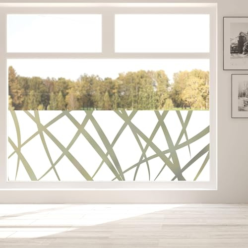 Wandtattoo Loft Sichtschutzfolie mit grauen Linien, Blickdicht, Milchglasfolie, statisch haftende Fensterdekoration, Sonnenschutzfolie ohne Kleber
