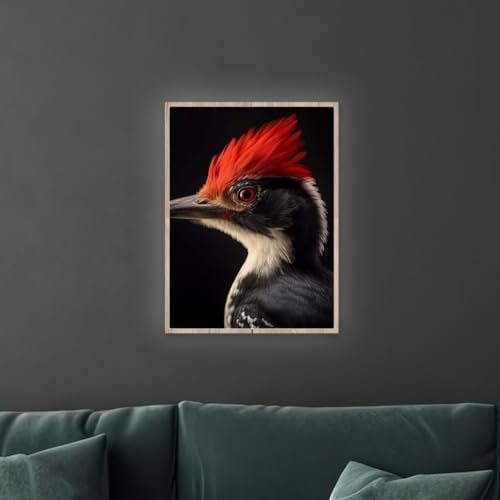 sedax LED Bilder Specht 50 x 50 Holz Flora – Stimmungsvolle LED Beleuchtung, Individuell & langlebig I Modernes Wandbild mit warmweißen & kaltweißen LEDs für gemütliche Atmosphäre