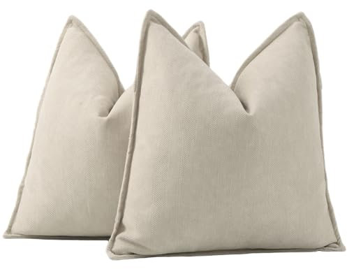 Madizz Textured Chenille Cushion Covers Set of 2 Super Soft Decorative Throw Pillow Covers Boho Pillowcases Modern Home Decor for Sofa Bedroom 18x18 inch, 45x45 cm, Beige