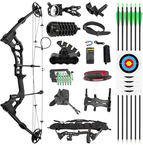 HNZMDY Compoundbogen, Verstellbarer Jagdbogen 0-70 lbs mit 320 FPS, Magnesium Körper für Ultra-Gewicht und Stabilität, Hochpräzise CNC Dual-Nockensystem, Beidhändig für Erwachsene & Anfänger