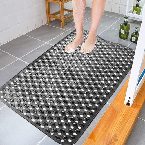 Non Slip Bath Mat for Inside Bath - Powerful Suction Quality Anti Mould Tub Mat with Drain Holes Rubber Bathroom Shower Mat- Black - 40 x 100 cm