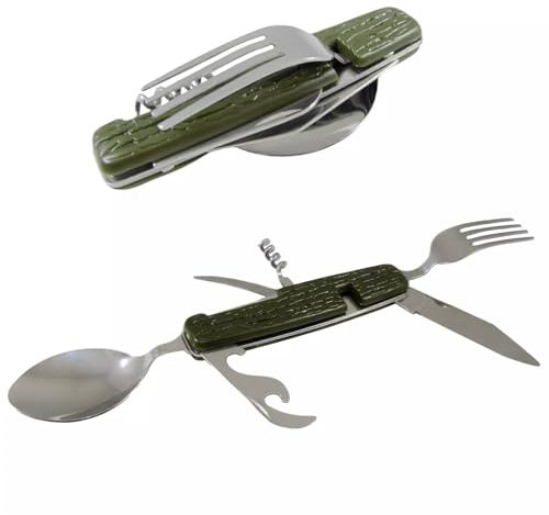 MIKONI Camping Besteck 6 in 1 SET Klappbesteck GRÜN Reisebesteck Bundeswehr Feldbesteck Outdoor Besteck