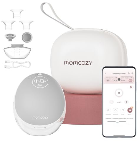 Momcozy Freihändige Milchpumpe Mobile Flow | M9 Upgrade, Elektrisch & App-Steuerung, Personalisierte Multi-Modi & 15 Stufen, Tragbare Pumpe, 24 mm (Grau, 1 Stück)