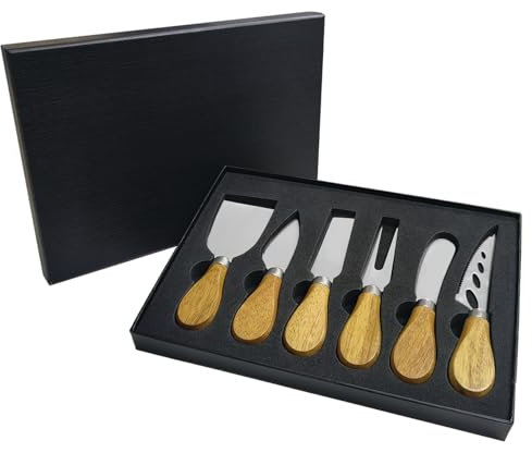 BOUFEIDA 6-Teiliges Käsemesser Set, Käsemesser Kollektion aus Edelstahl mit Holzgriff, Käseschneider, für Weichkäse, Schnittkäse, Kuchen, Dessert, Käsesalat, Käsemesser mit Geschenkbox